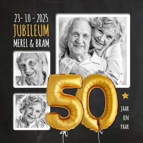 Uitnodiging jubileum ballonnen goud 50 jaar krijtbord