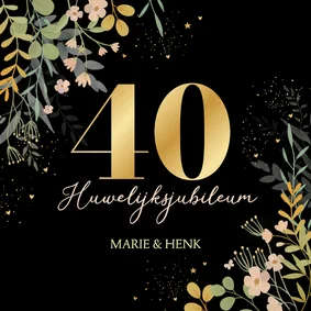 Uitnodiging jubileumfeest bloemen en hartjes 