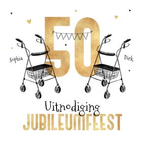 Uitnodiging jubileumfeest humor rollator feest goud 50