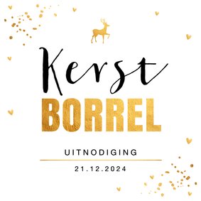 Uitnodiging kerstborrel confetti goudlook