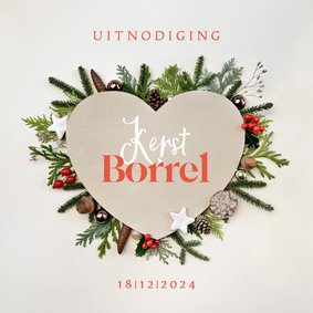 Uitnodiging kerstborrel hart met kerstdecoratie