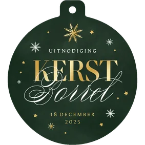 Uitnodiging kerstborrel kerstbal sneeuw sterren goud