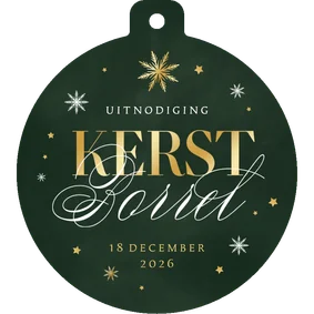 Uitnodiging kerstborrel kerstbal sneeuw sterren goud