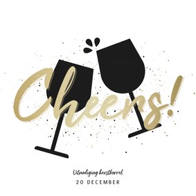 Uitnodiging kerstborrel proostende glazen met gouden cheers