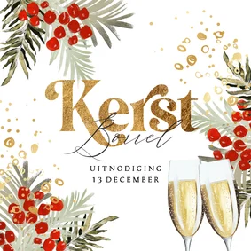 Uitnodiging kerstborrel watercolor kersttakken