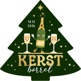 Uitnodiging kerstborrel zakelijk kerstboom vrolijk champagne