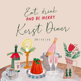 Uitnodiging kerstdiner doodle illustratie eten en drinken