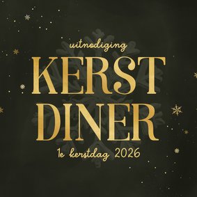 Uitnodiging kerstdiner groen sneeuwvlok goud