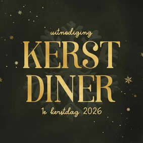 Uitnodiging kerstdiner groen sneeuwvlok goud