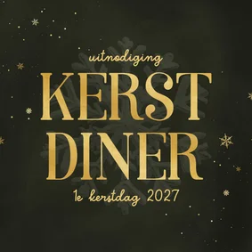 Uitnodiging kerstdiner groen sneeuwvlok goud