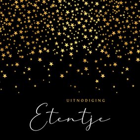 Uitnodiging kerstdiner sterren goud confetti