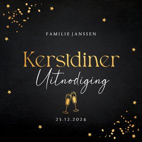 Uitnodiging kerstdiner zwart goudlook confetti