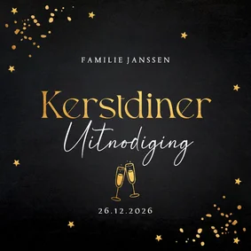 Uitnodiging kerstdiner zwart goudlook confetti
