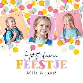 Uitnodiging kinderfeestje confetti kleurrijk foto's