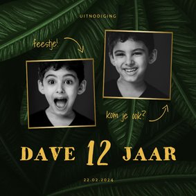 Uitnodiging kinderfeestje jungle bladeren met foto's