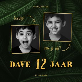 Uitnodiging kinderfeestje jungle bladeren met foto's