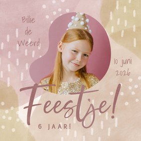 Uitnodiging kinderfeestje meisje vormen foto en 'Feestje!'