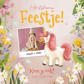 Uitnodiging kinderfeestje met glitter unicorn!