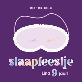 Uitnodiging kinderfeestje slaapmasker holografisch