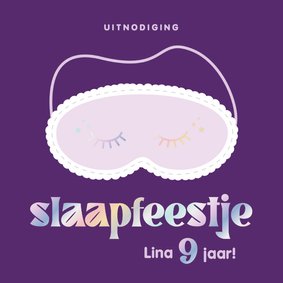 Uitnodiging kinderfeestje slaapmasker holografisch