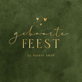 Uitnodiging kraamborrel velvet look groen natuurlijk hartje 