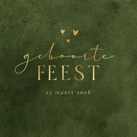 Uitnodiging kraamborrel velvet look groen natuurlijk hartje