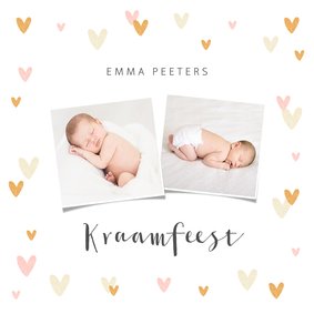 Uitnodiging kraamfeest baby meisje hartjes foto's