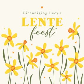 Uitnodiging lentefeest narcissen bloemen geel vrolijk 