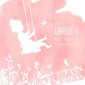 Uitnodiging lentefeest silhouet meisje op schommel waterverf