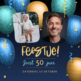 Uitnodiging met eigen foto's en metallic 3d ballonnen
