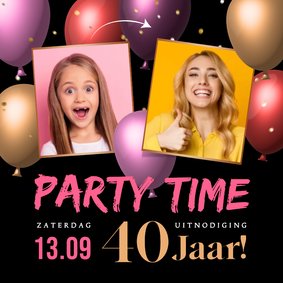 Uitnodiging met foto's en trendy kleurrijke 3d ballonnen