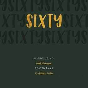 Uitnodiging met gouden sixty en papierlook stijlvol