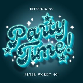 Uitnodiging neon 'Party Time!' met sterren 