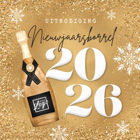 Uitnodiging nieuwjaarsborrel champagne goud 2026