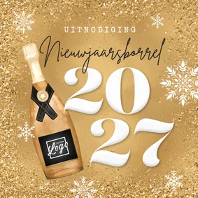 Uitnodiging nieuwjaarsborrel champagne goud 2027