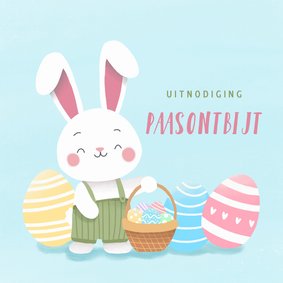 Uitnodiging paasontbijt met illustratie van paashaas