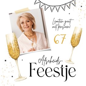 Uitnodiging pensioen afscheidsfeest champagne goud foto