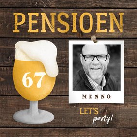 Uitnodiging pensioen bierglas met foto en leeftijd