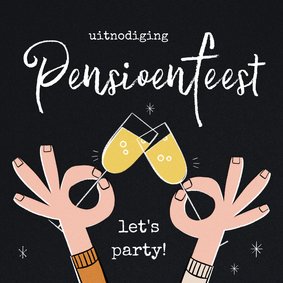 Uitnodiging pensioenfeest retro met proostende handjes