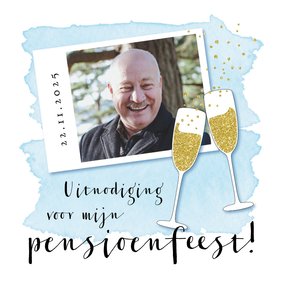 Uitnodiging pensioenfeestje champagne glazen