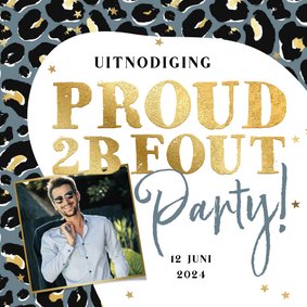 Uitnodiging Proud to be Fout-feest panterprint goud sterren