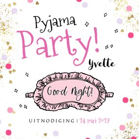 Uitnodiging pyjama party illustratie slaapmasker confetti