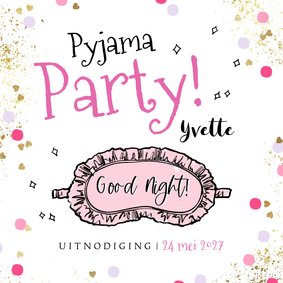 Uitnodiging pyjama party illustratie slaapmasker confetti