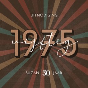 Uitnodiging retro 1975 3d stralen gekleurd vijftig jaar