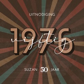 Uitnodiging retro 1976 3d stralen gekleurd vijftig jaar