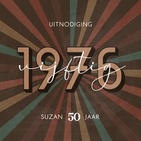 Uitnodiging retro 1976 3d stralen gekleurd vijftig jaar