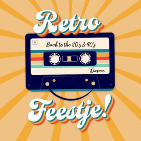 Uitnodiging retro feestje met gaaf design cassettebandje