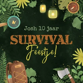 Uitnodiging survival feestje stoer expeditie scouting