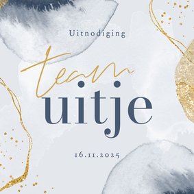 Uitnodiging teamuitje stijlvol goud blauw personeel feestje