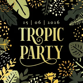 Uitnodiging tropic party gave typografie en tropische flora